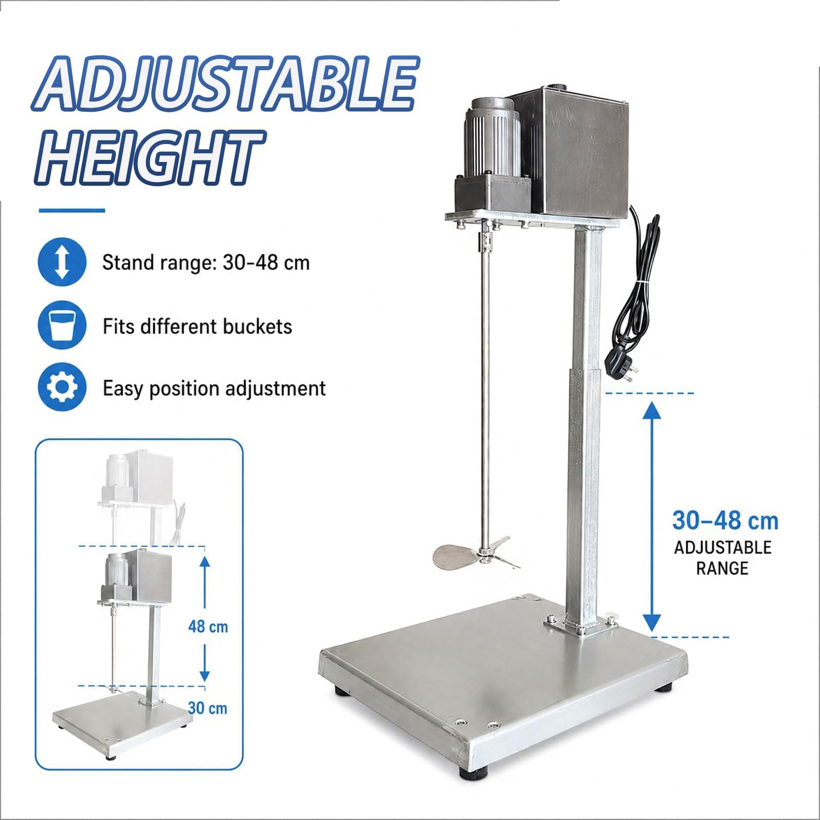 Mezclador eléctrico de pintura con soporte ajustable, eje de acero