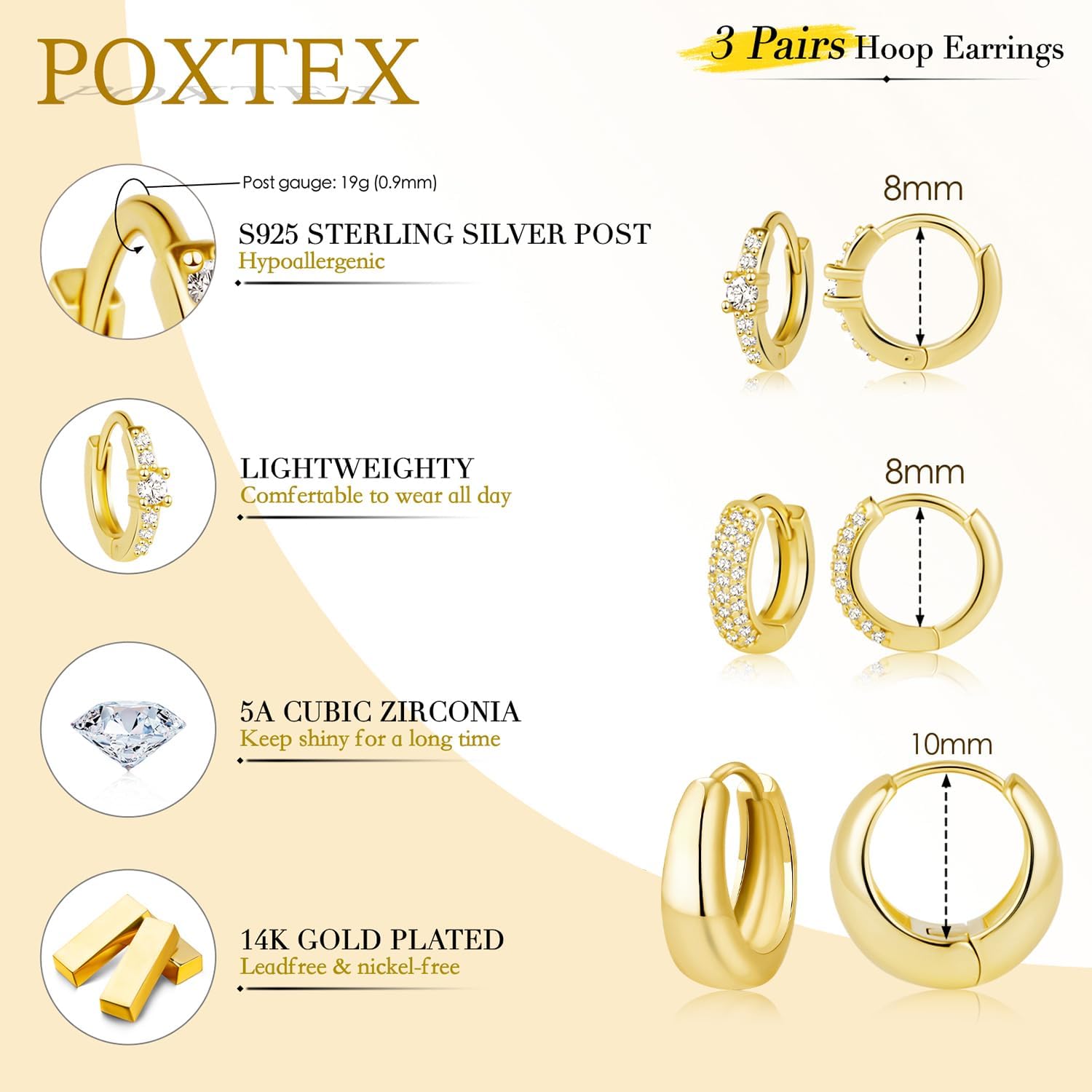 316L Surgical Stainless Steel Hoop Earrings Set for Women 6mm 8mm 10mm 12mm Hypoallergenic Lightweight Cute Mini Cartilage Helix Targus Conch Rook Lobes Sleeper Everyday Earrings for Multiple Piercing - Image 6