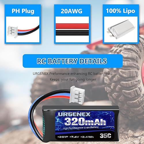 Miniatura 3 de URGENEX 7.4V Lipo Batería 2S 35C 320mAh Batería Lipo Recargable con PH2.0 3PIN Plug Compatible con UMX 2S Avión