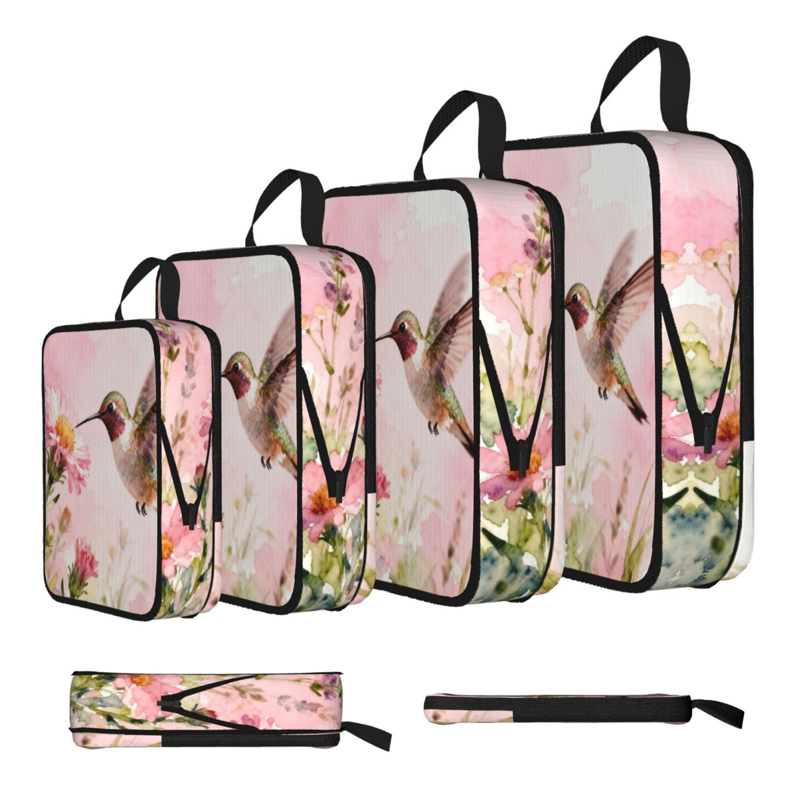 Sxzvvbn Black Hummingbird Compression Packing Cubes 4 Piece Set