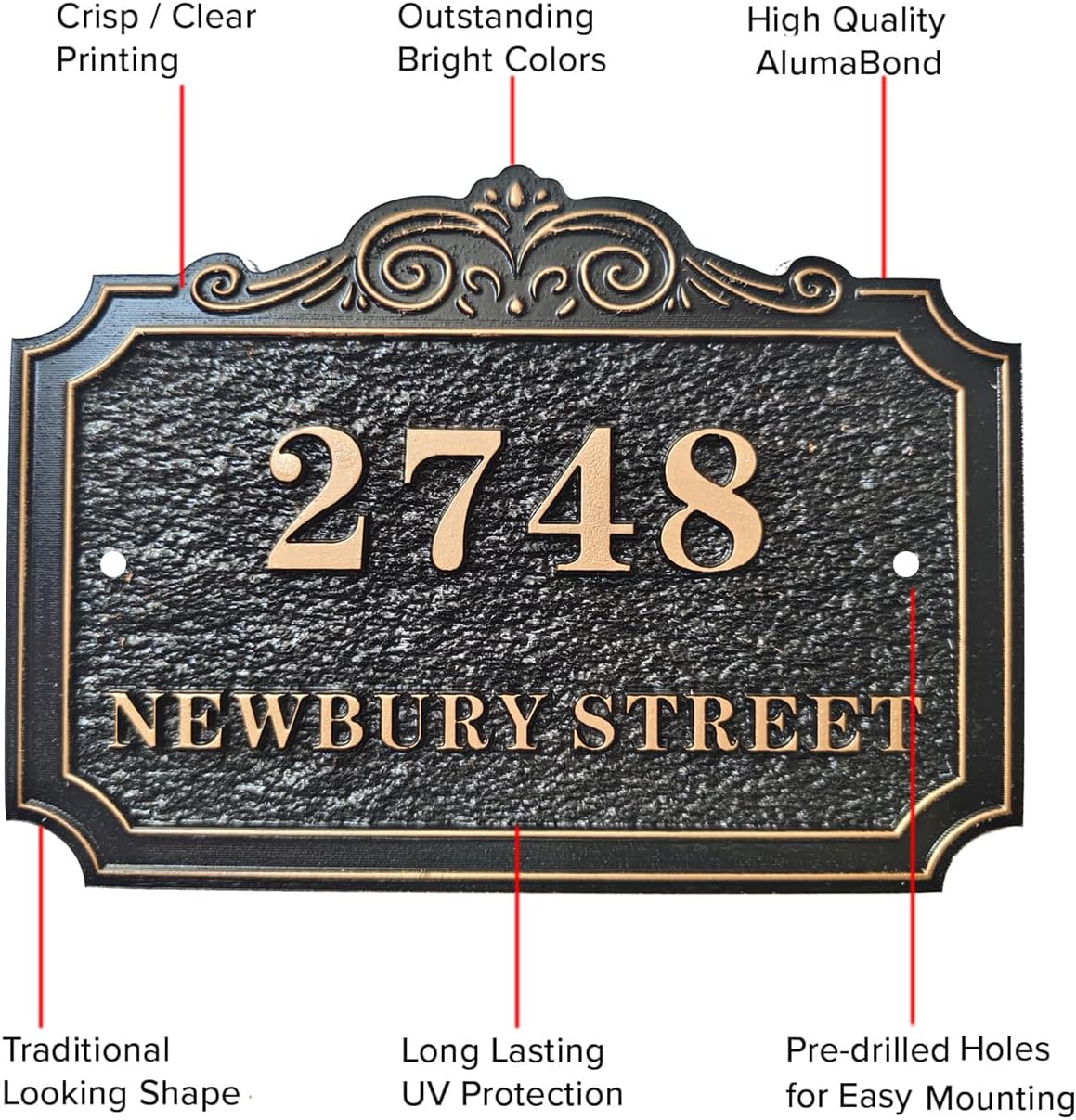 Cast Metal Personalized House Number Plaque – Custom Street Name Address Sign Plate Vintage for Mailbox Door Room Classic Wall Outdoor Home Apartment, Office Number (Classic-A)