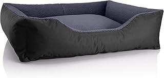 BedDog Hundebett Teddy, Hundesofa aus Cordura und Microfaser-Velours, waschbares Hundebett mit Rand, Hundekissen Vier-eckig, für drinnen, draußen, Größe XL, schwarz-grau product image