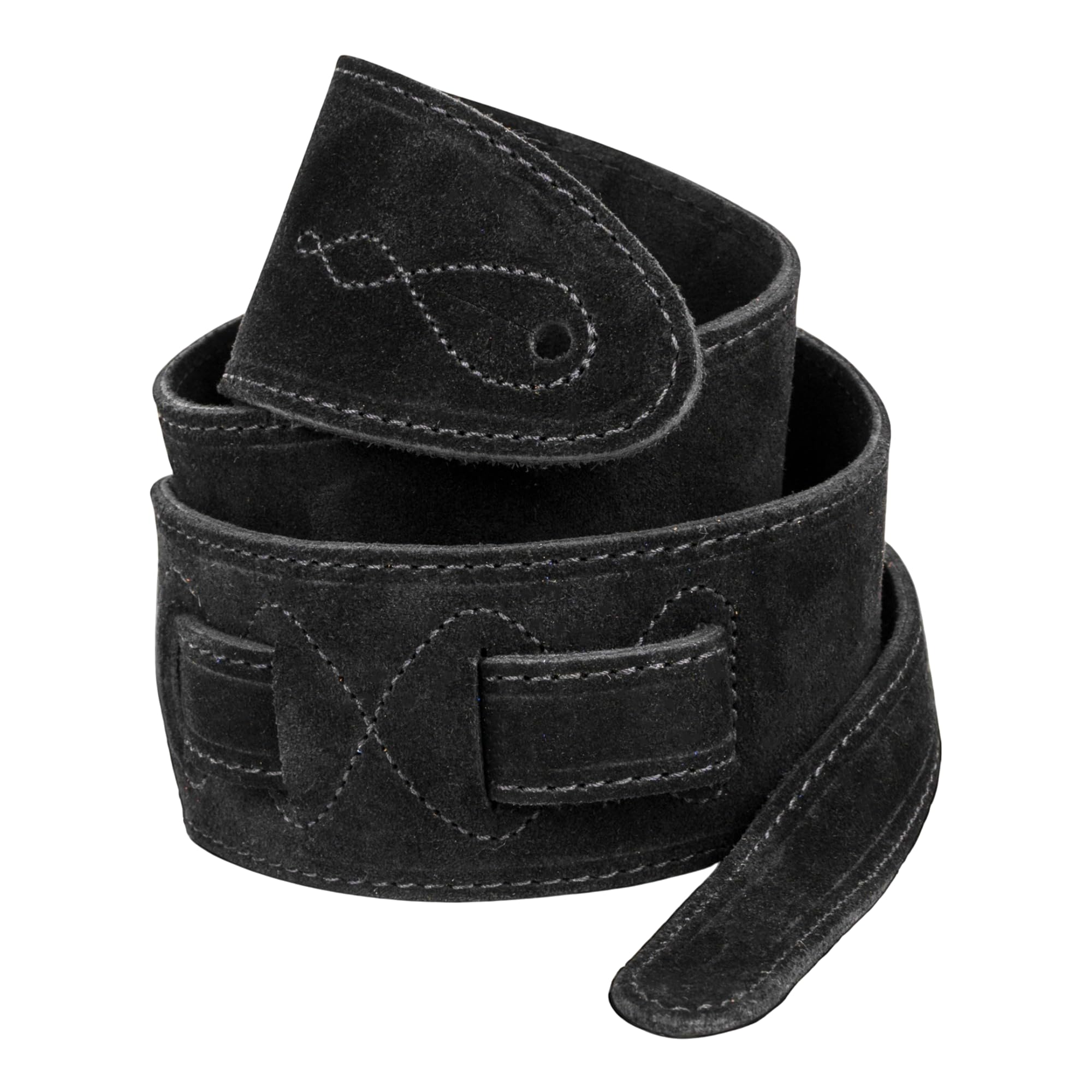 Leathergraft 7cm Wide Suede Acoustic Electric Bass Guitar Strap with Reinforced Leather Strap Ends (Black)