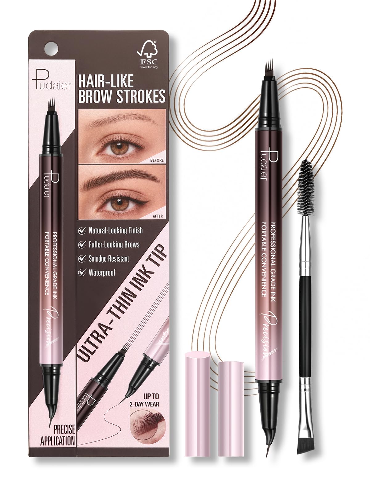 2-in-1 Microblading Eyebrow Pen, Waterproof Brow Pen for Natural Brows Cool Brown