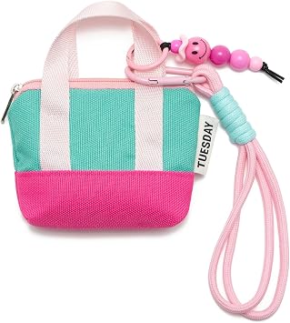 WOZEAH Dopamine Mini Backpack Keychain for Women,Small Change Pouch Coin Purse Zipper with Key Headset BagRose Blue