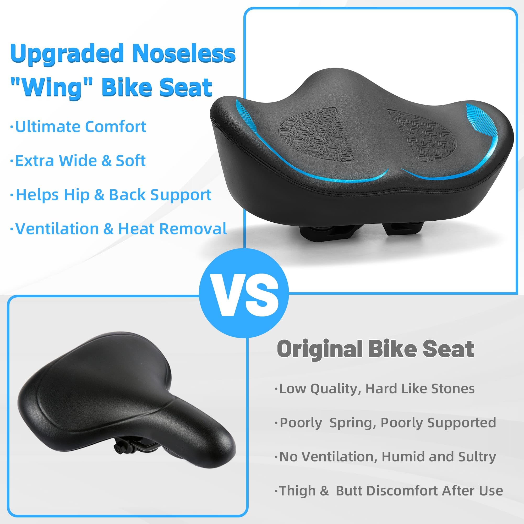 CDYWD Sellino per bicicletta oversize per uomo e donna, con cuscino extra largo per sellino per bicicletta, imbottito, grande sella di ricambio per Peloton, cyclette, Ebike, Cruiser, City Bike