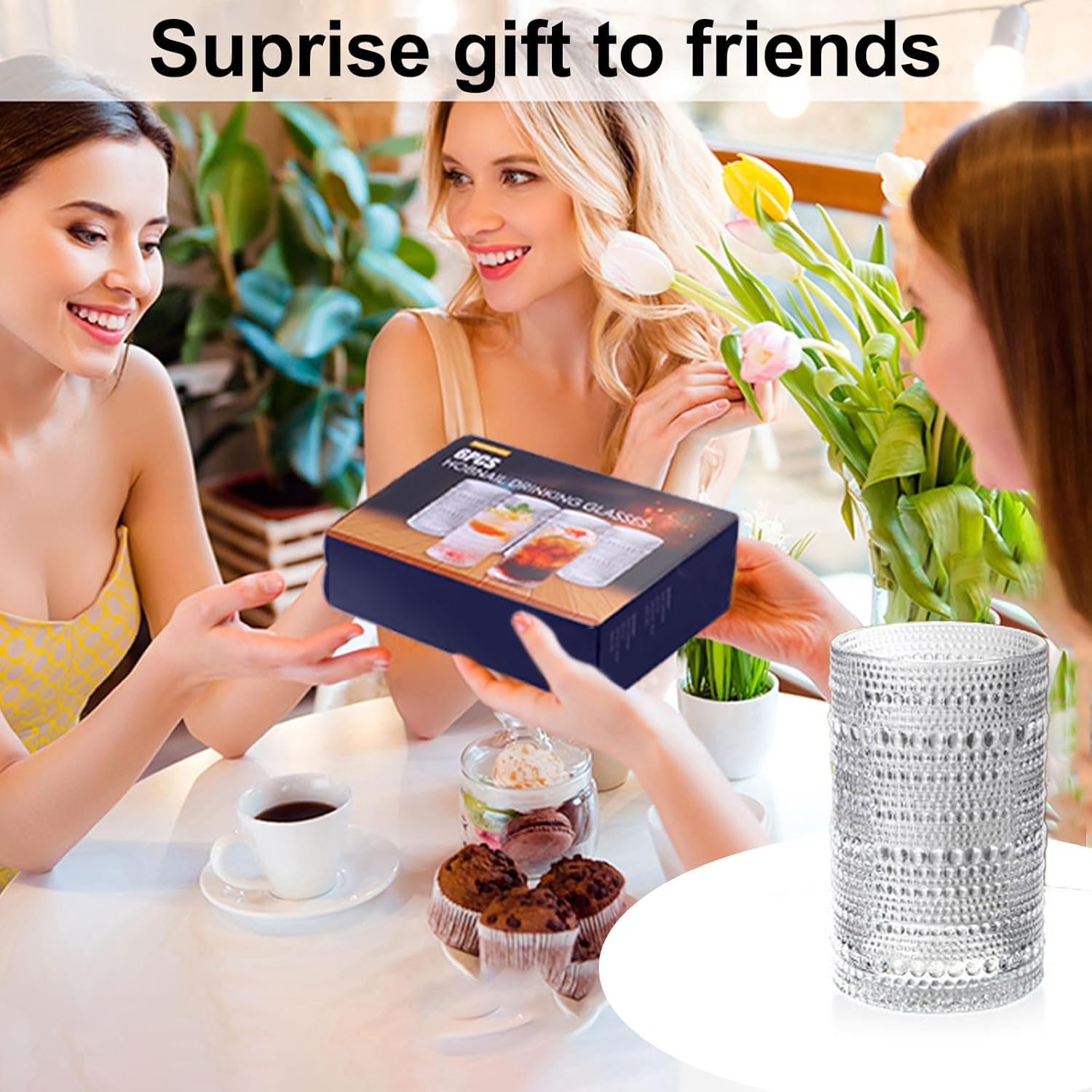 Hobnail Glasses Set of 6 Highball Vintage Drinking Glasses 13OZ Clear Embossed Vintage Glassware Hobnail Glass Cup for Water, Juice,Cocktail, Wine, Beer, Whiskey for Thanksgiving Day, Christmas Gift - Image 8