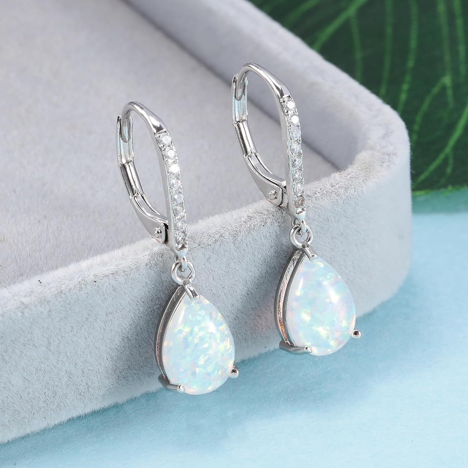 Leverback Opal Dangle Earrings 14k White Gold/Yellow Gold Plated Drop Earrings for Women Teardrop Earrings Elegant Jewelry Gifts - Image 4