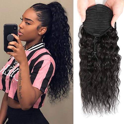 Miniatura 14 de Extensiones de Cola de Caballo de Cabello Humano Liso con Clip, 100% Cabello Brasileño Sin Procesar con Correa Mágica que se Envuelve Alrededor