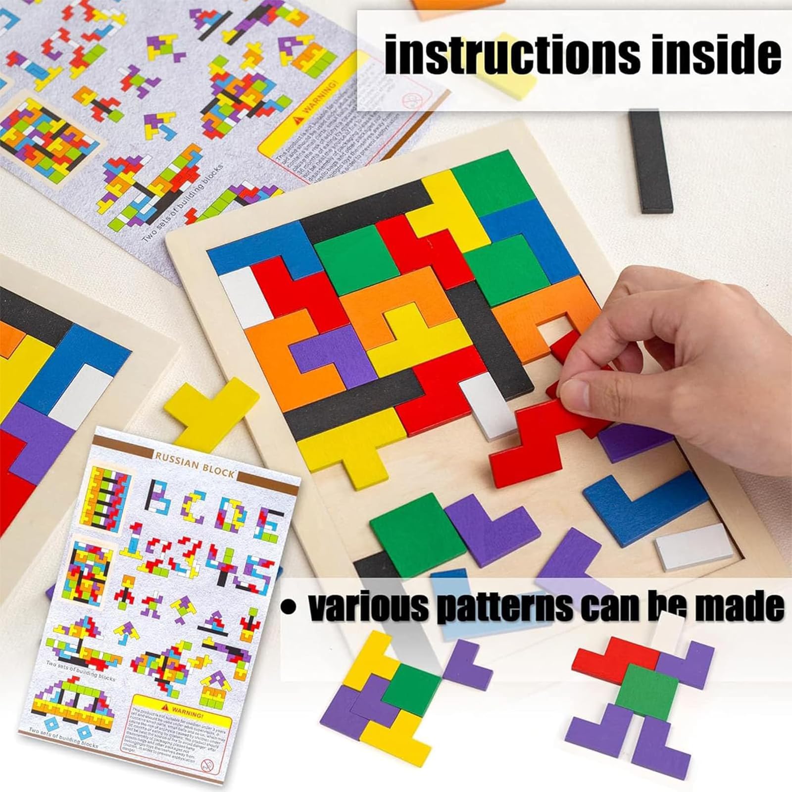 Wooden Blocks Puzzle 2 Set Russian Brain Teaser Tangram Intelligence Toys, Teasers Toy Logic Game - Image 4