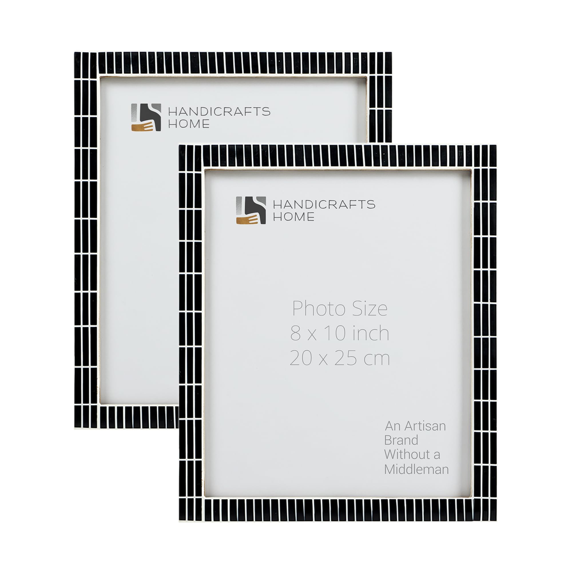 Handicrafts Home Manhattan Skyline-3 8X10 Picture Frame Pack Of 2, Black Resin Inlay Linear Stripe Pattern Photo Frames, Handmade Decorative Frames, Modern Minimalist Wall & Tabletop Decor, Vintage Home & Farmhouse Décor