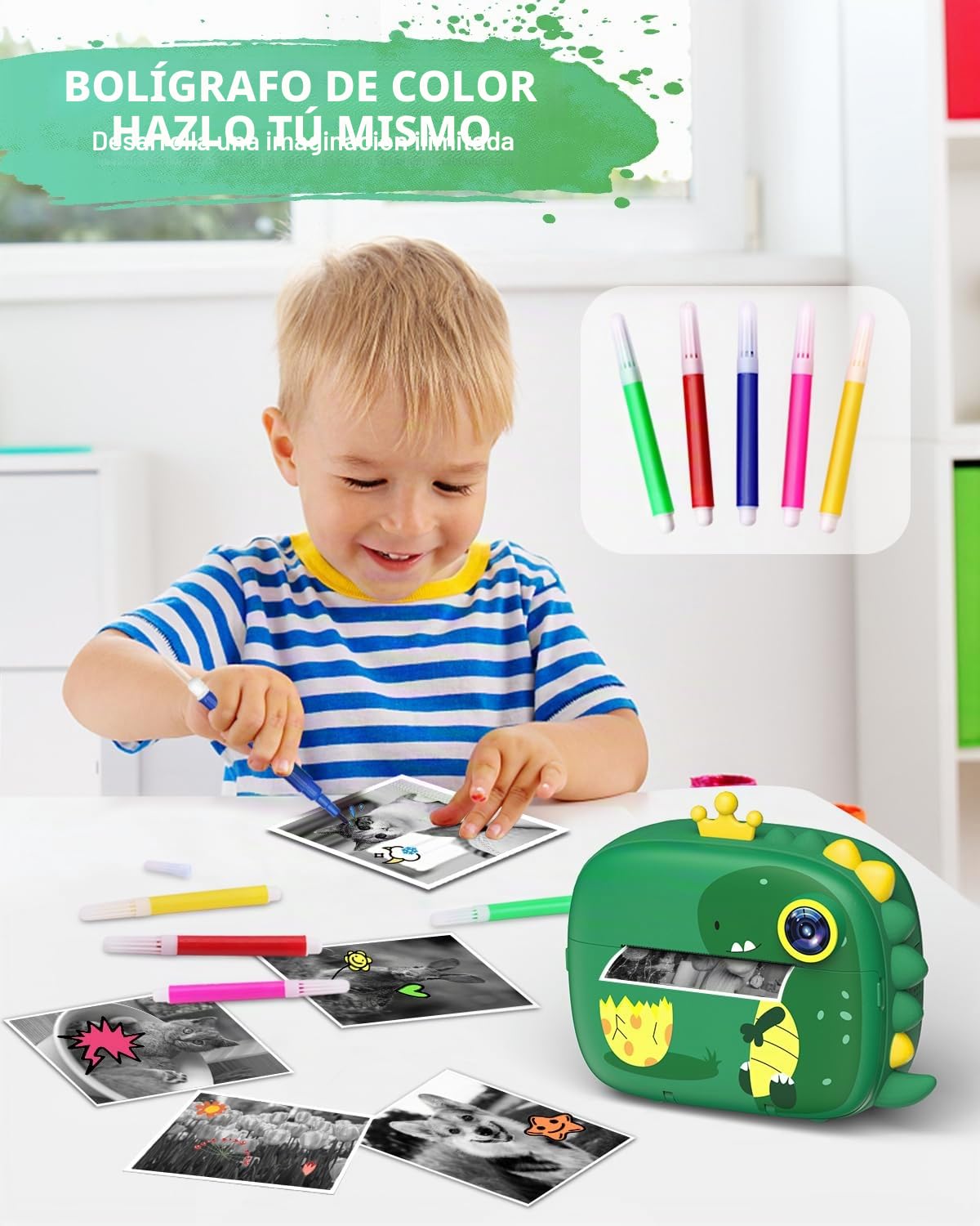 Hangrui Camara Fotos Infantil Instantanea, 2.4" HD 1080P Cámara Instantánea para Niños, Camara Instanea Infantil con Tarjeta de 32G,Papel de Impresión y Bolígrafos de Colores, Regalos Juguete