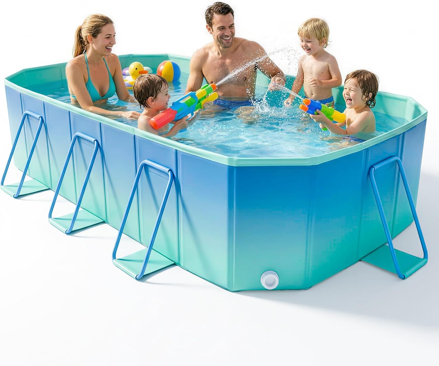 Foldable Pool, Non-Inflatable Large Swimming Pool for the Whole Family, Portable Above Ground Pool for Adults & Kids, Kiddie Pool for Backyard Garden Camping, 113" 70" 19", Easy Setup, Blue