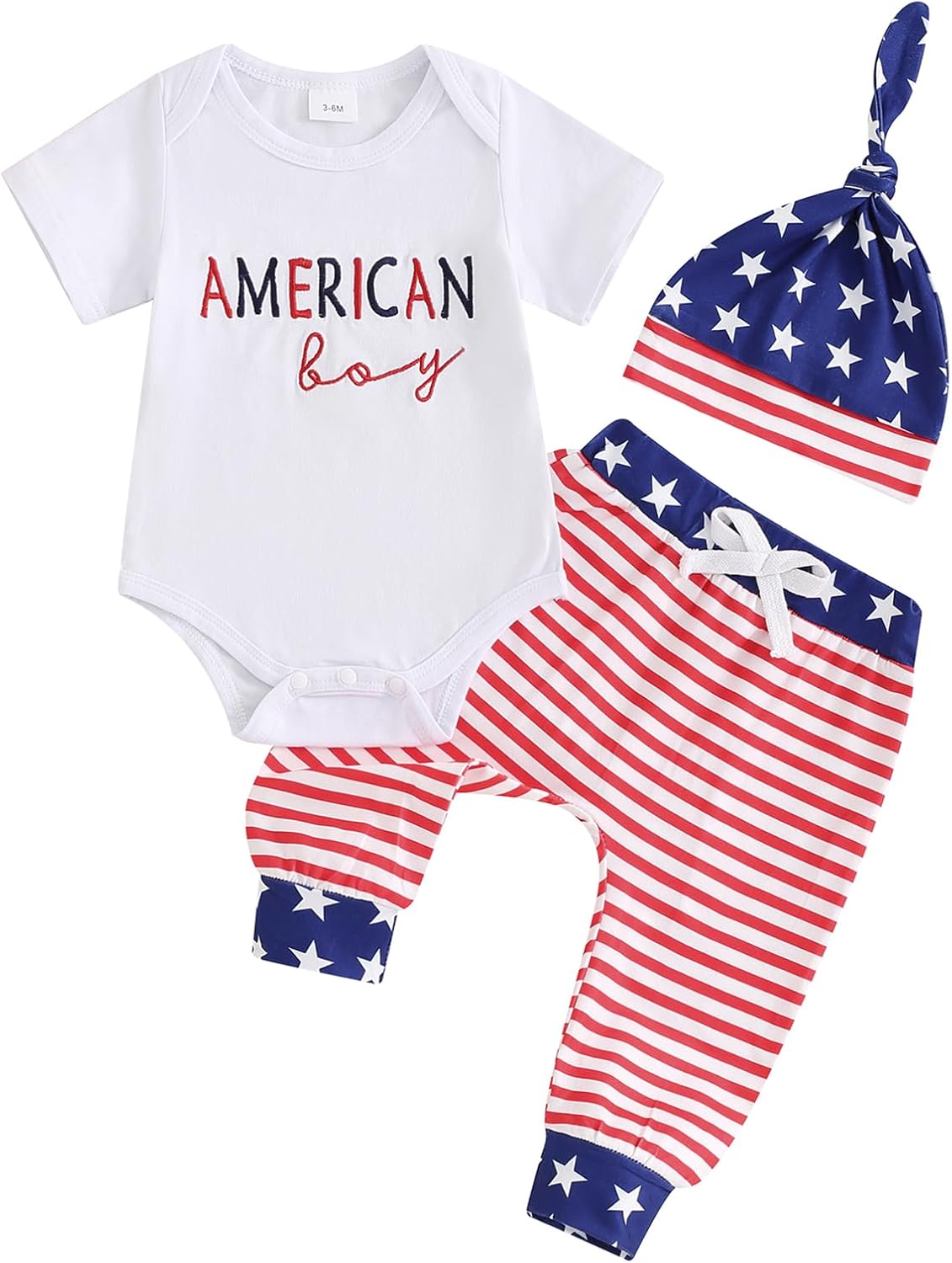 Twopumpkin Newborn 4th of July Outfit Baby Boy My First Fourth of July Outfits Onesie Romper+Pants+Hat Infant Clothes Set