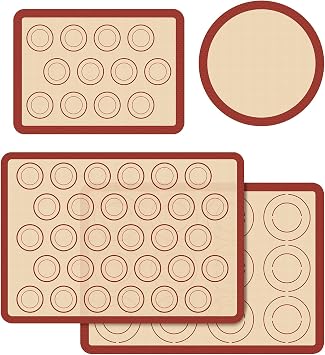 Silicone Baking Mat Set of 4, Macaron Silicone Baking Mat for Baking Sheets, Non-Stick & Reusable Silicone Mats for Baking Macarons, Cookies, Pastries, Pizza