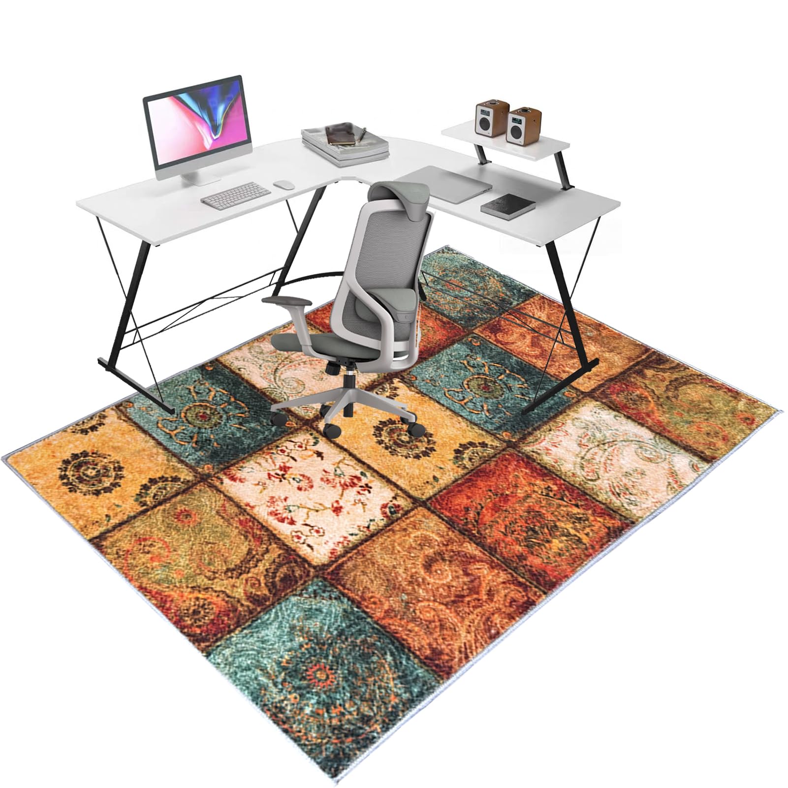 Office Chair Mat 150 x 180 cm, Floor Protector Rug for Gaming Rolling Chair, Carpet Protectors Non Slip, Computer Desk Floor Mats for Home Office Hardwood Floors Kitchen Living Room, Easy to Clean