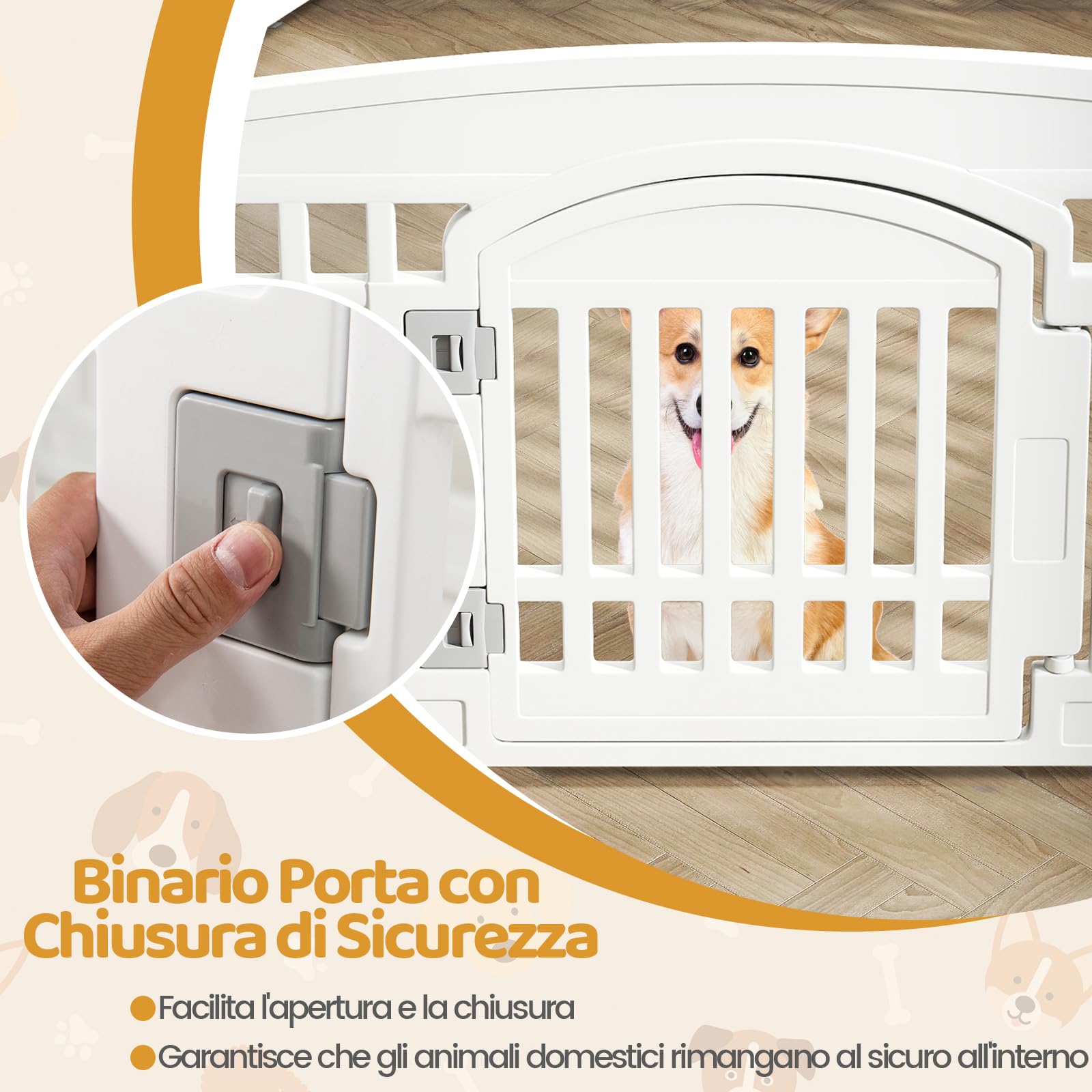 COSTWAY Recinto per Cani da Interno ed Esterno, Recinzione per Animali Domesti Pieghevole a 6 Pannelli 60 cm per Cani Medi e Piccoli con Porta di Bloccaggio Sicura, 172 x 87 x 60 cm