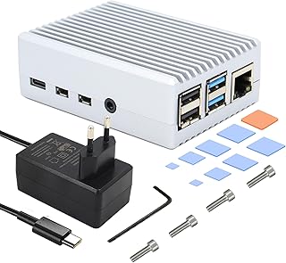 Geekworm Raspberry Pi 4 Boîtier en Aluminium avec Bloc d'alimentation 5 V 4 A 20 W USB C, Raspberry Pi 4B Boîtier en Alumi...
