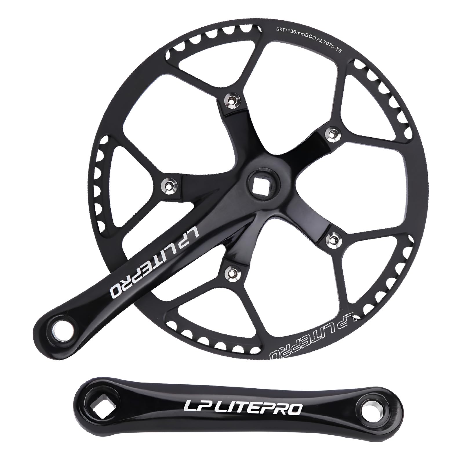 BESNIN Singlespeed Crankset, 170mm Square Taper Chainset, 130 BCD Single Chainring 53T 56T 58T for Fixie & Folding Bikes (58T) — image 1