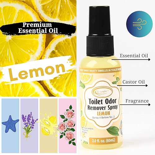 Miniatura 2 de Air Jungles Spray eliminador de olores de excrementos de inodoro, aroma a limón, rocía antes del número 2, hasta 100 usos por botella, para el