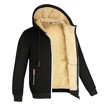 YSERB Men's Fleece Lined Hoodie Coat Open Front Zip Up