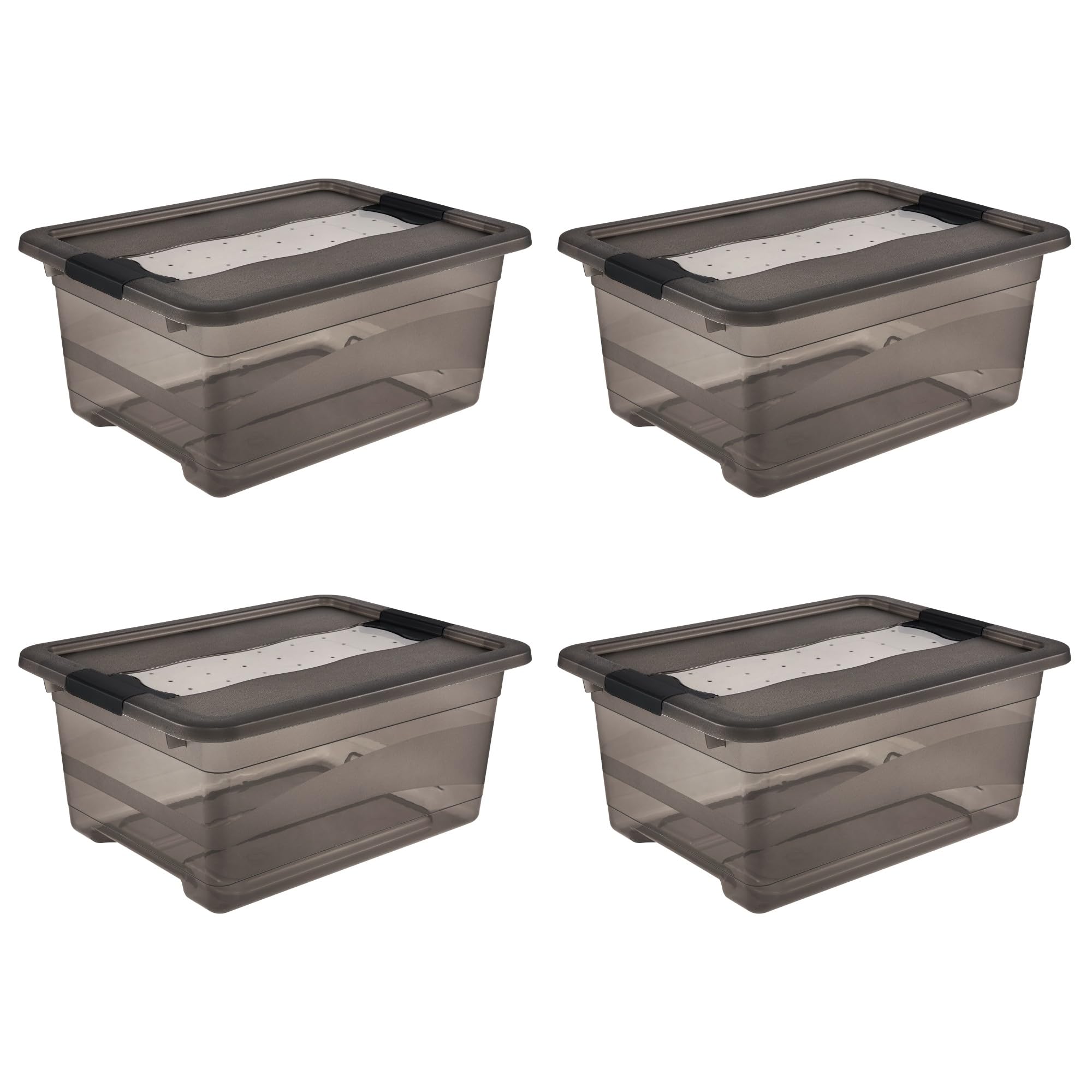 keeeper cornelia 4x Aufbewahrungsbox mit Deckel und Schiebeverschluss, 39,5 x 29,5 x 17,5 cm, 12 l, Crystal Grey