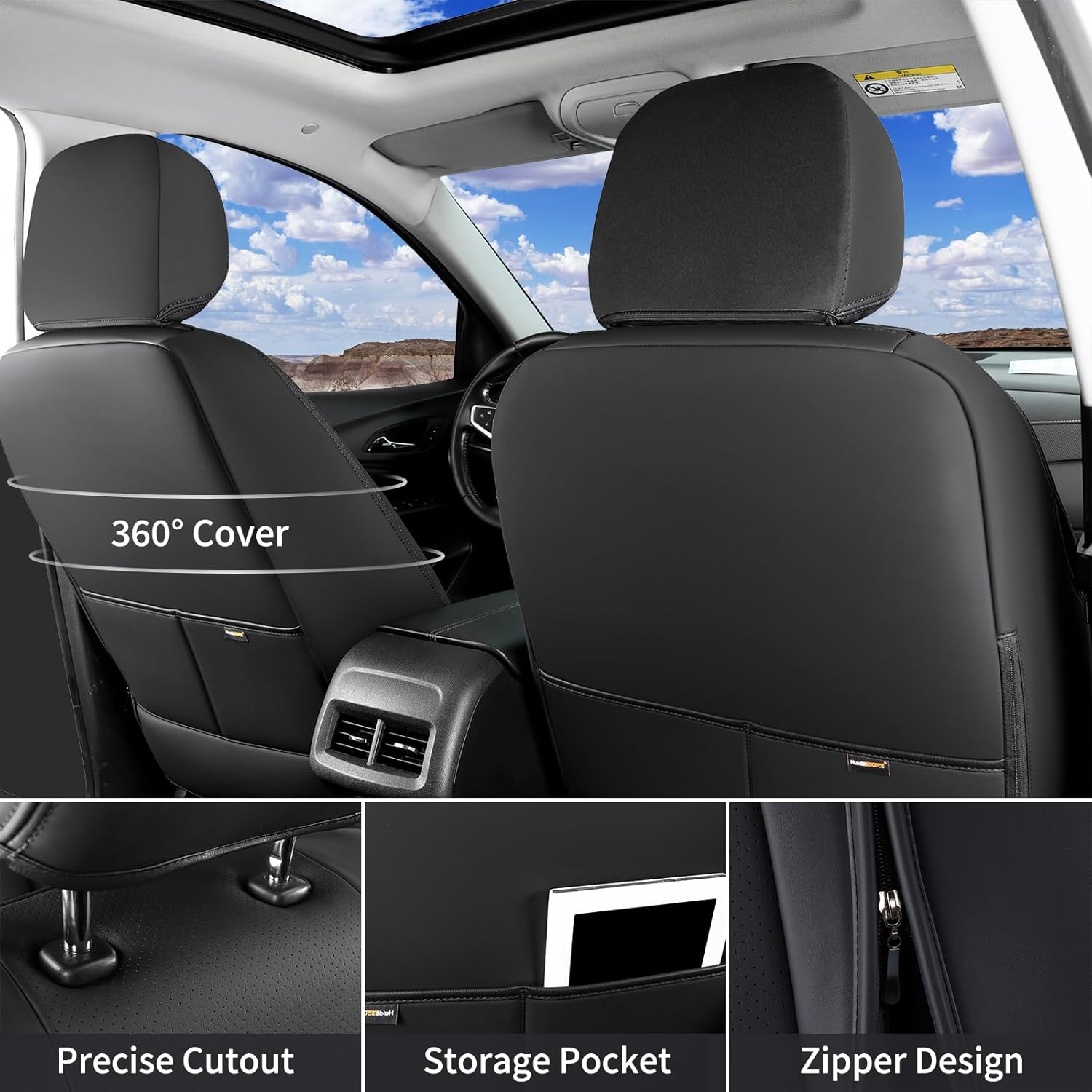 Huidasource Frontier Seat Covers Full Set, Full Coverage Leather Seat Covers for Nissan Frontier S SV PRO-X PRO-4X SL 2022-2025, Seat Cushion Protector for Nissan Frontier Crew Cab(Fullset/Black)