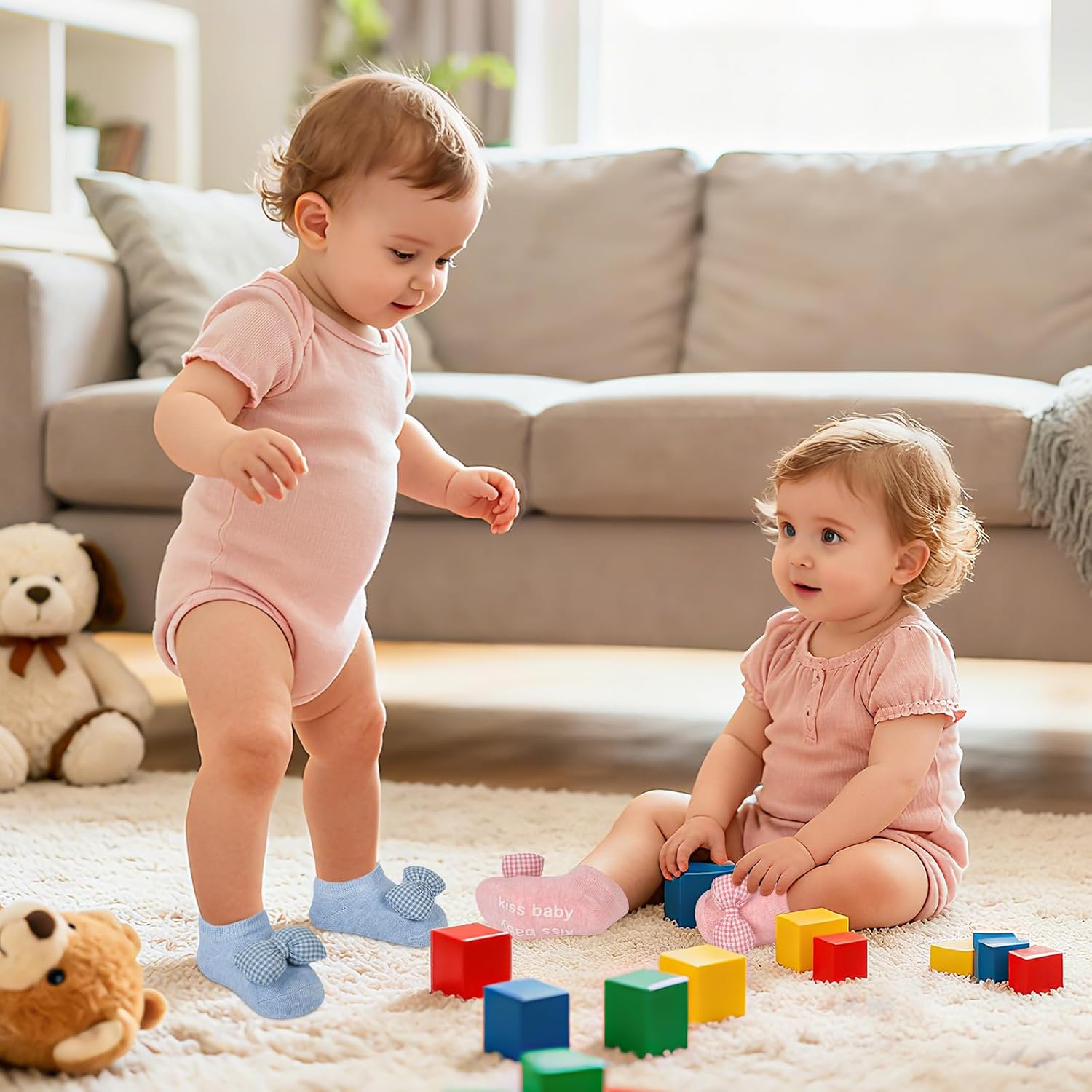 Baby Socks 0-6 Months Baby Girl Socks Non Slip Infant Prewalker Socks Crib Shoes for Newborn Toddler Soft Breathable Cotton Ankle Socks with Anti-Lost