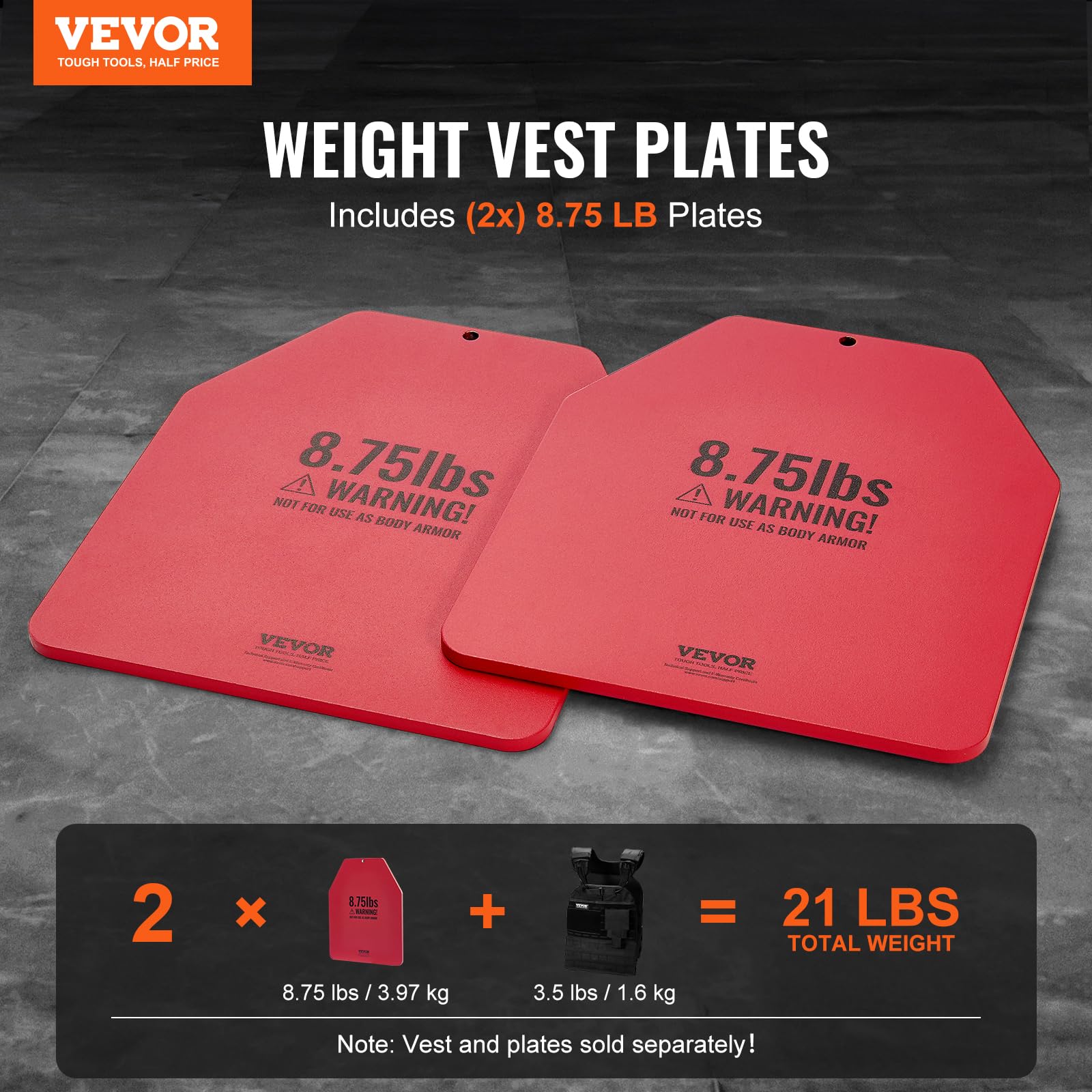 VEVOR Plaque pour Gilet Lesté, Plaques de Lestage en Acier 2 Pièces de 4 kg, pour Course à Pied Jogging Randonnée Entraînement Croisé Fitness Musculation, Poids pour Veste Lestée, Gilet Non Inclus