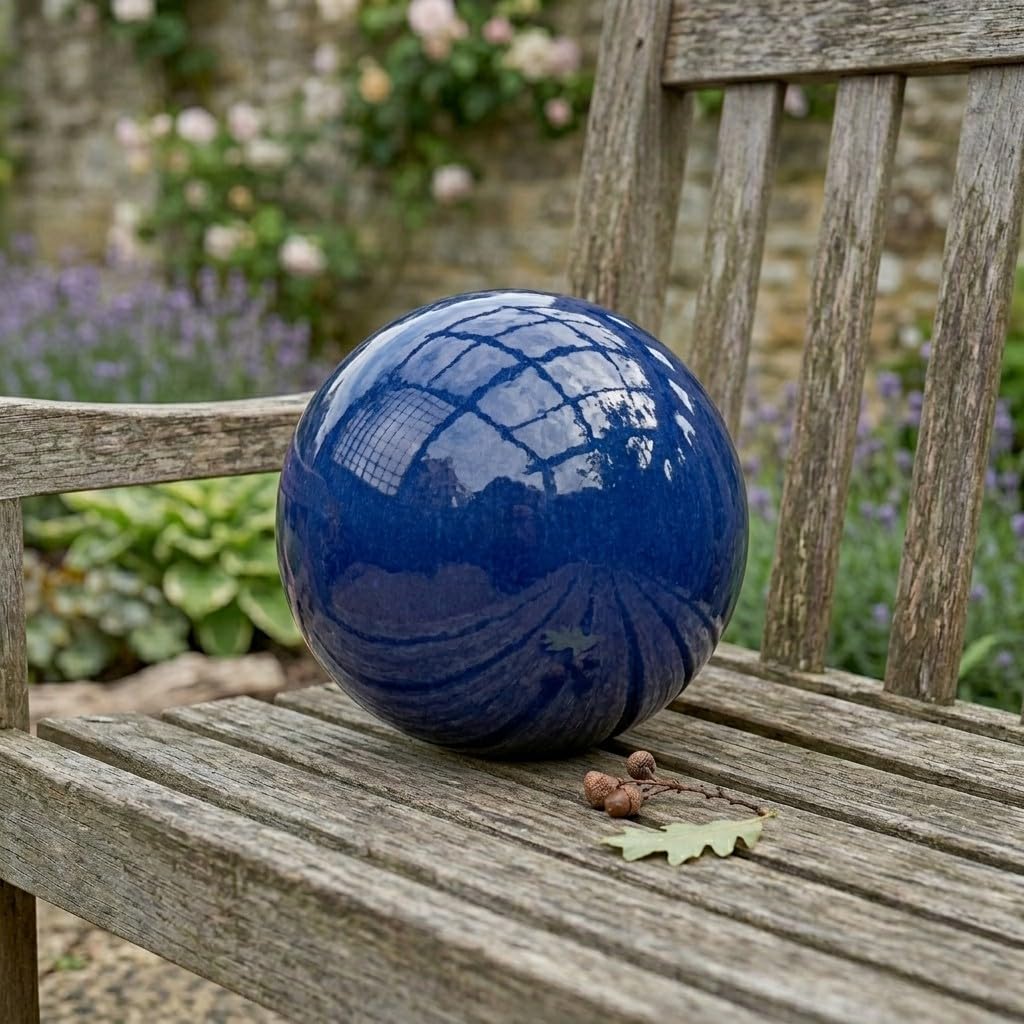 teramico Boule décorative de Jardin émaillée – Bleu, Vert, Anthracite, Turquoise, céladon – Très Haute qualité résistante au Gel et aux intempéries - en grès (28 cm, Bleu)