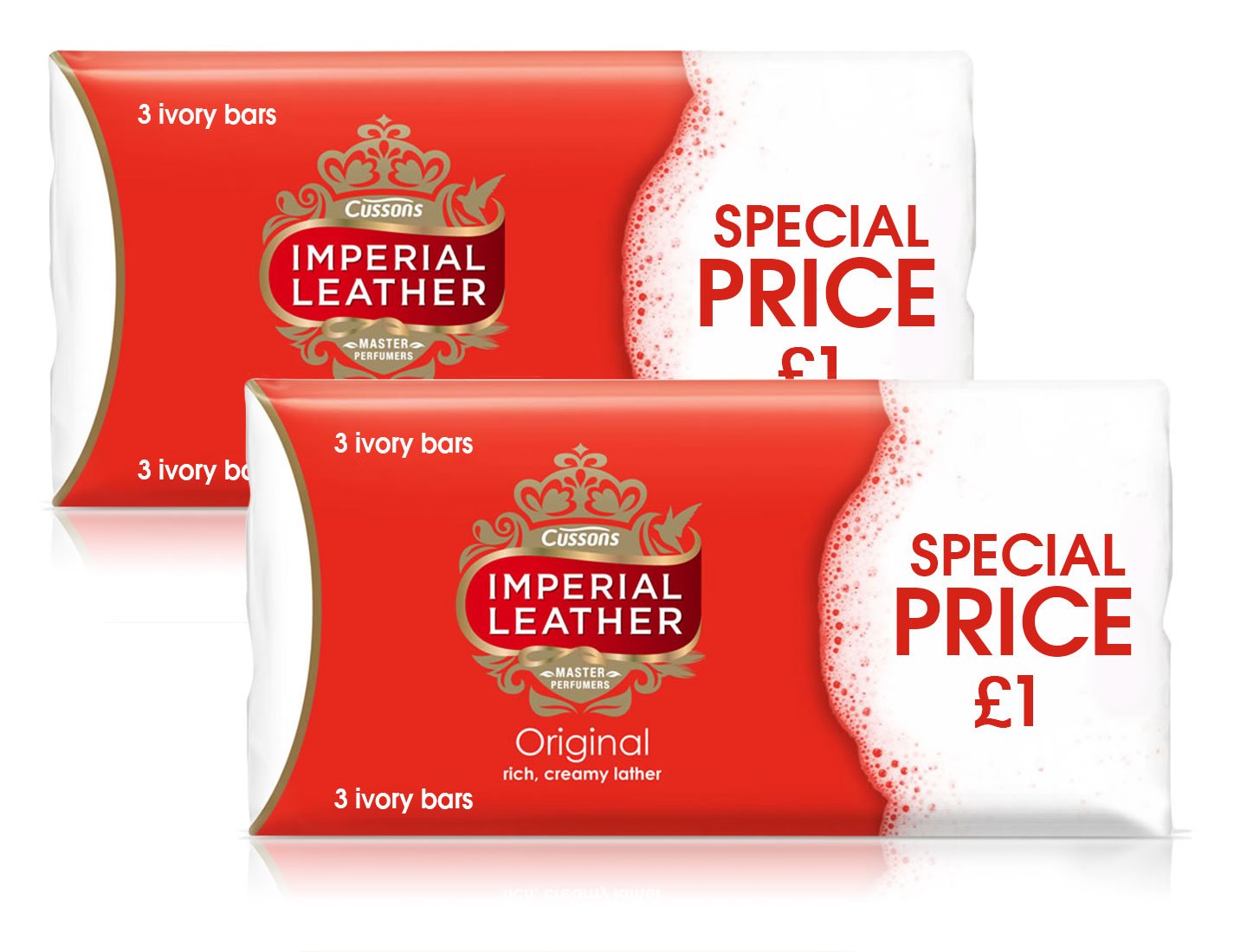 6x Cussons Imperial Leather Original Ivory Classic & Rich Creamy Soap Bar 100g (2 PACK)