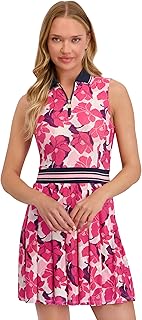 Stella Parker Women's ¼ Zip Pleated Skirt Polo Dress – UPF 50+, Stretch Fabric, 35” Length