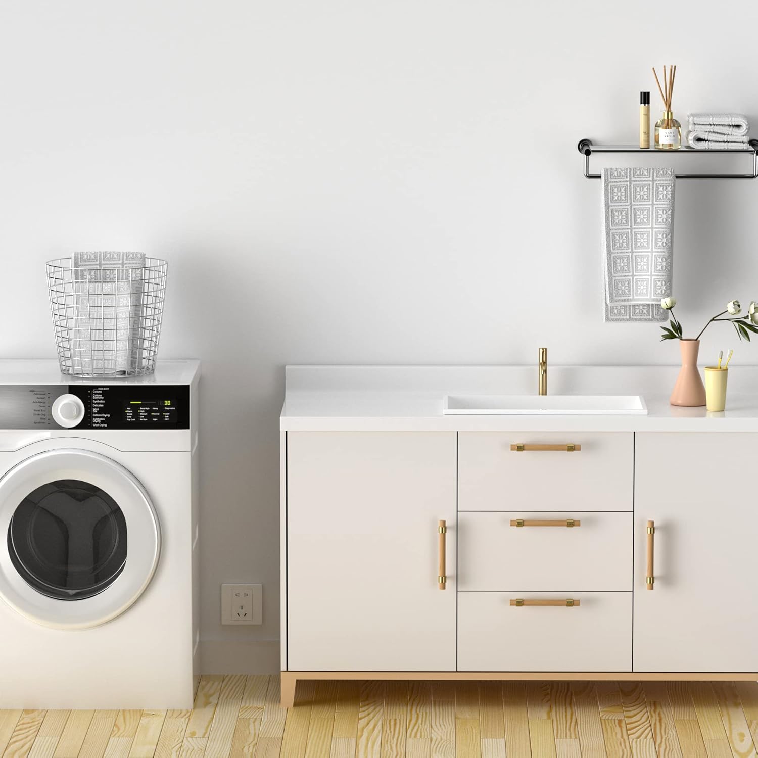 Wooden Drawer Pulls,6-Pack Beech Wood Drawer Handles 6.3in,Suitable for Kitchen, Living Room, Bedroom, Bathroom and Other Scenes,Gold