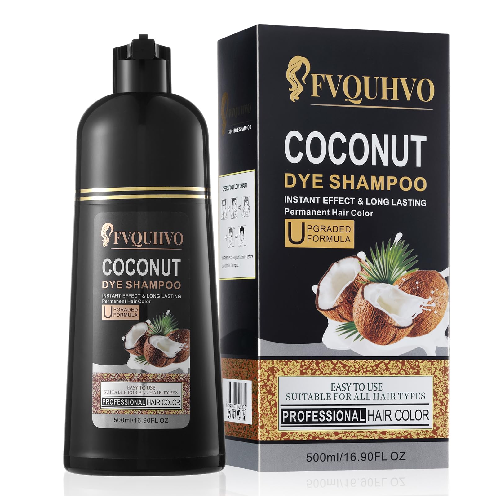 Golden Brown Semi-Permanent Hair Color Shampoo for Women & Men - 3 in 1 Natural Coconut Formula for Gray Coverage, Long-Lasting Salon-Quality Herbal Color, 16.9 Fl Oz