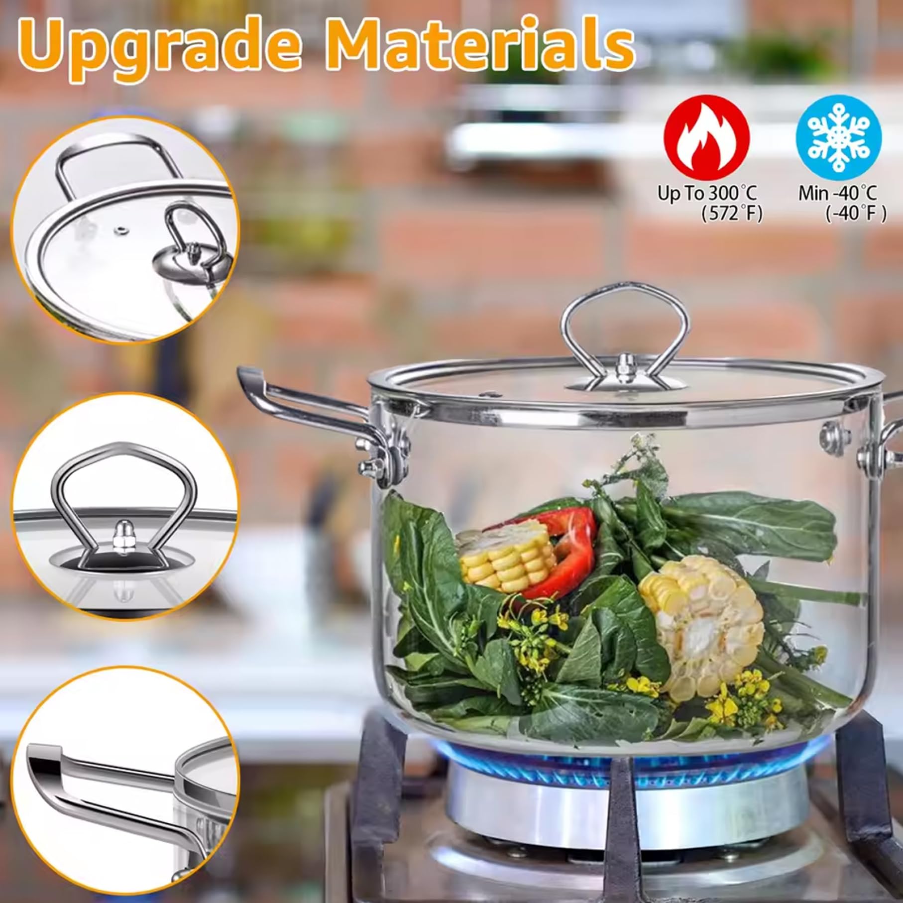 Glastopf mit Deckel, 4, 0 l transparenter Kochtopf mit doppeltem Edelstahlgriff, hitzebeständige Glastöpfe zum Kochen von Nudeln, Nudeln, Suppe, Milch, Kochtopf