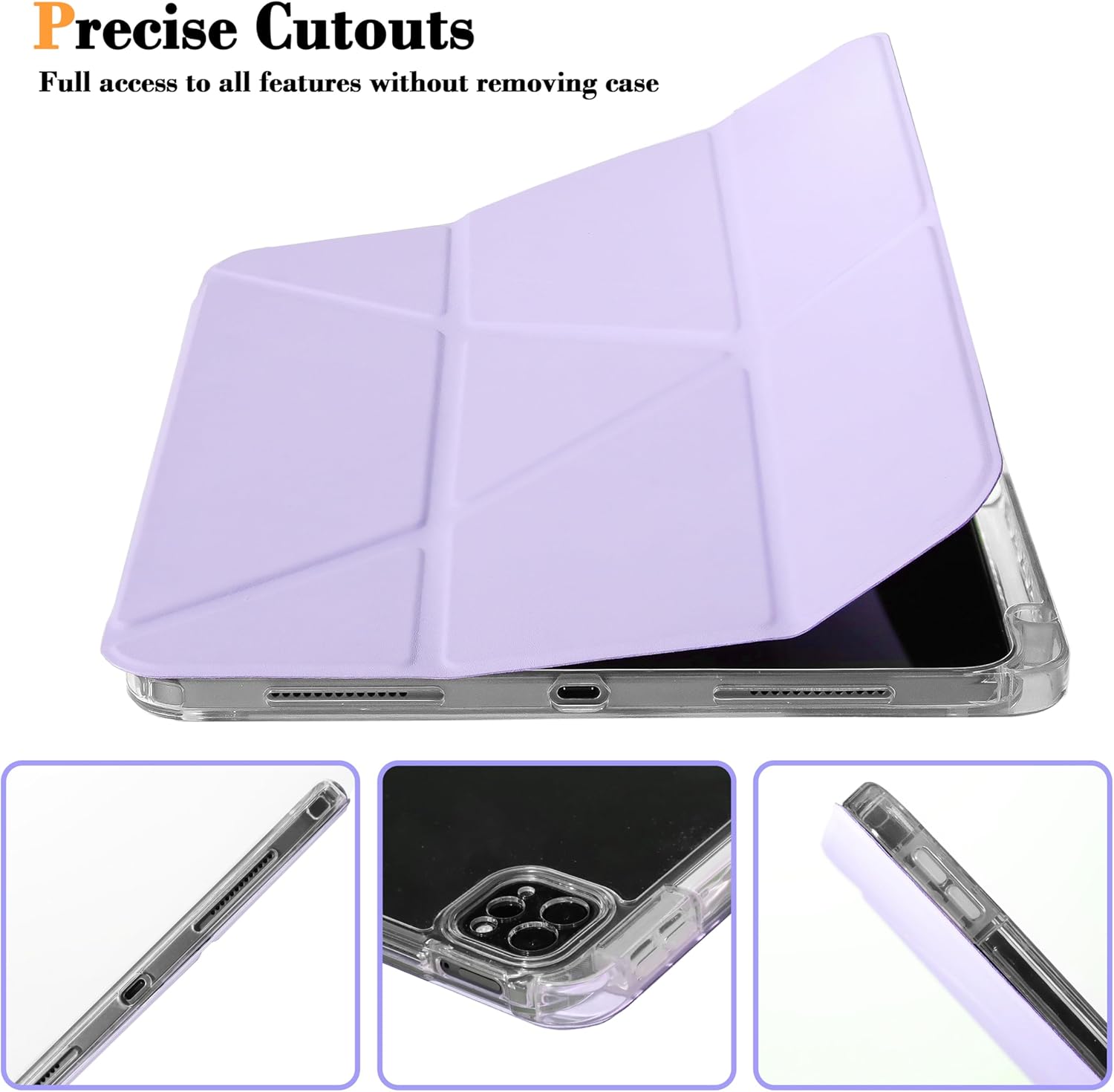 iPad Pro 11" & Air 10.9" Case With Pencil Holder - Folding Folio Stand for iPad Air 6, 5 & 4 (2024-2020), 2022-2018 iPad Pro (1st-4th Gen) Origami - Exquisite Purple - Image 3
