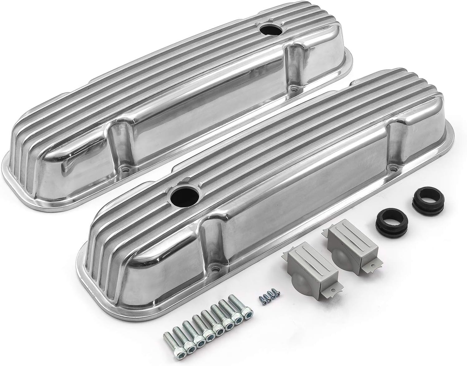 Speedmaster PCE314.1162 Pontiac 326 400 455 Polished Nostalgic Finned Aluminum Valve Covers w/Hole
