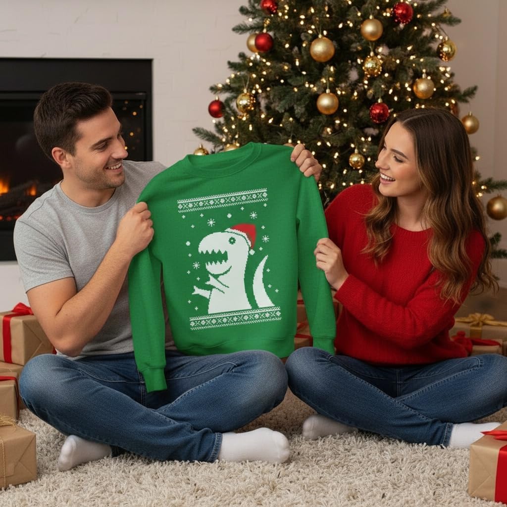 Tstars Cat Santa Claws, Humping Reindeer, T-Rex Santa Festive Ugly Christmas Sweatshirt