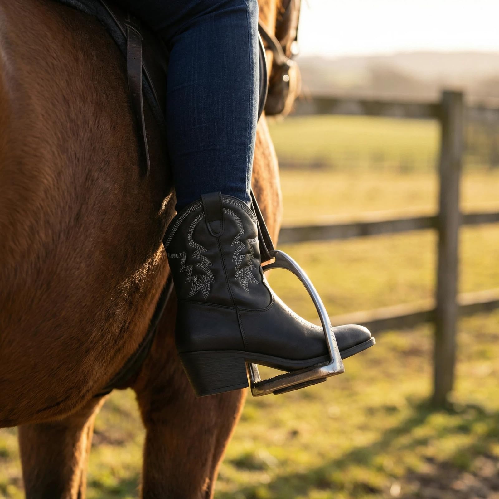 Bravover Stivali da cowboy da donna a metà polpaccio con zip laterale ricamo occidentale, Nero , 38 EU | Punta a mandorla tacco a blocco cuciture a contrasto linguetta tomaia sintetica per concerti country festival e abiti casual