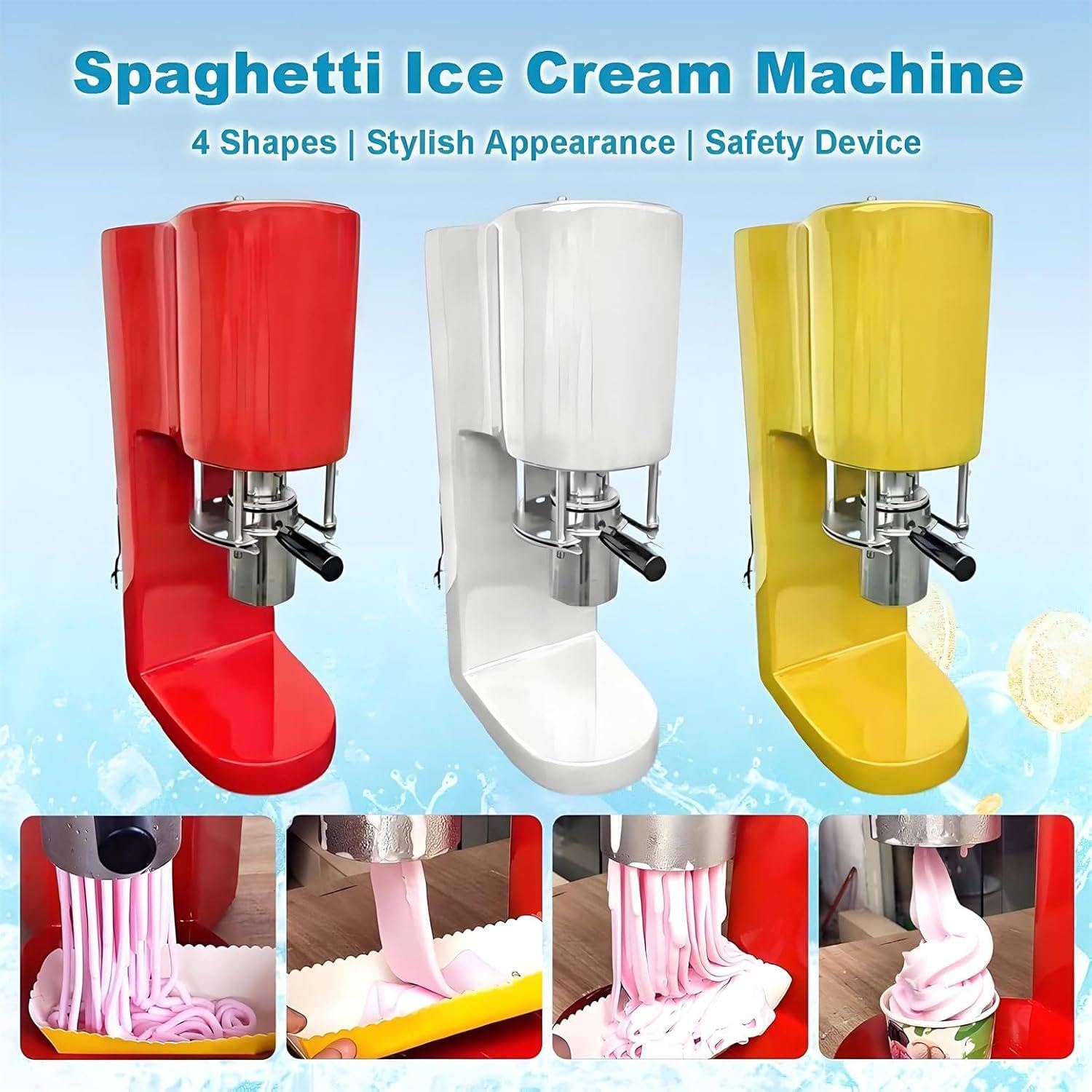 Kommerzielle Spaghetti-EIS Presse, Eiscreme Maschine Klein Mit 4 Aufsätzen, 30l/H Ausstoß, Softeismaschine Für Zuhause Gastronomie, Ice Cream Maker Für Dessert Buffet Catering Events White