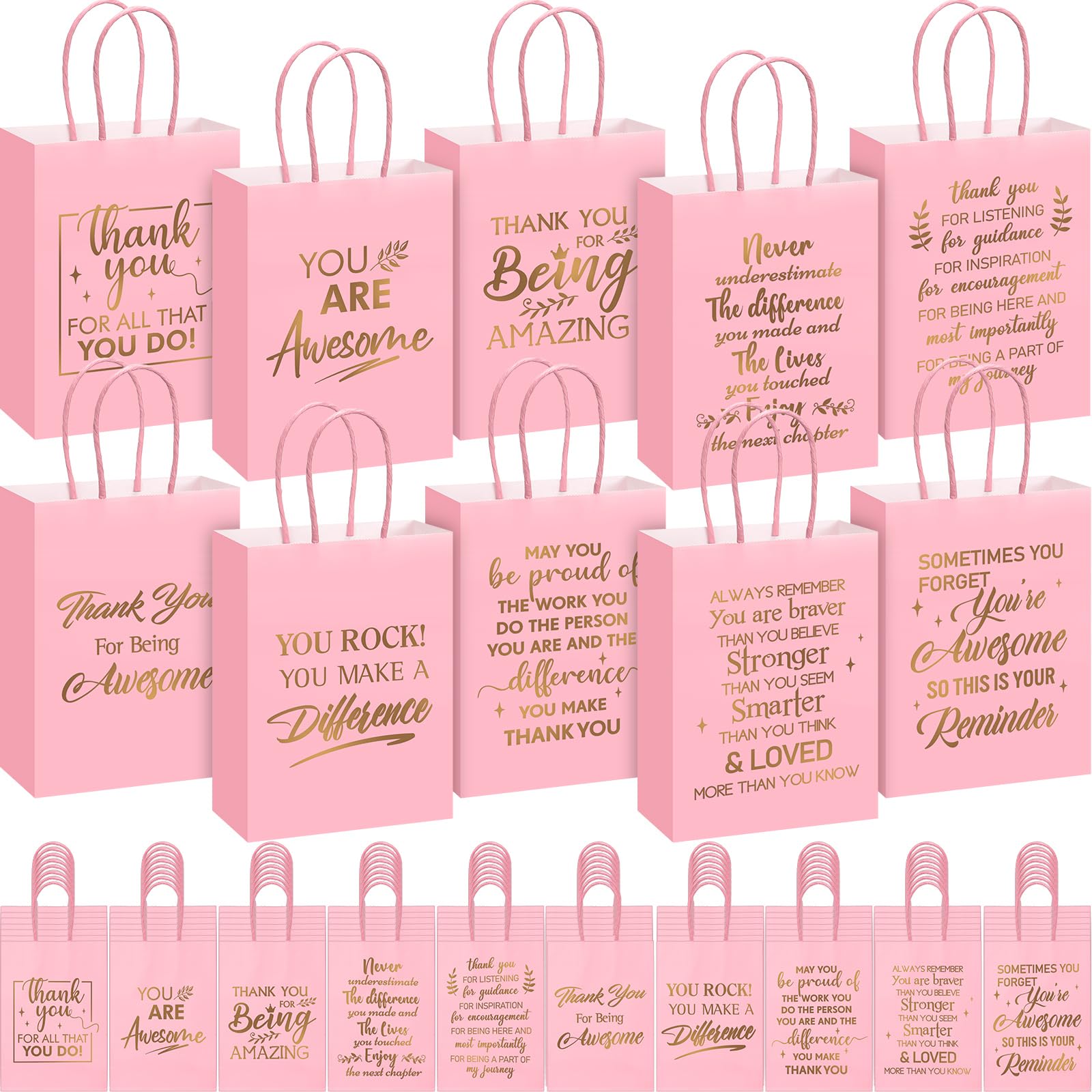 Engrowtic 100 Pcs Thank You Gift Bags with Handles Bulk Kraft Paper Bag Valentines Employee Appreciation Gift for Coworker Nurse Teacher Staff