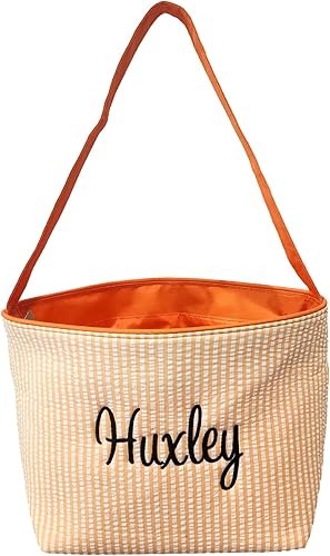 Miniatura 5 de SONA G DESIGNS Bolsa de asas de cesta de Pascua de tela a rayas de sirsaca - Juguetes de recolección de huevos