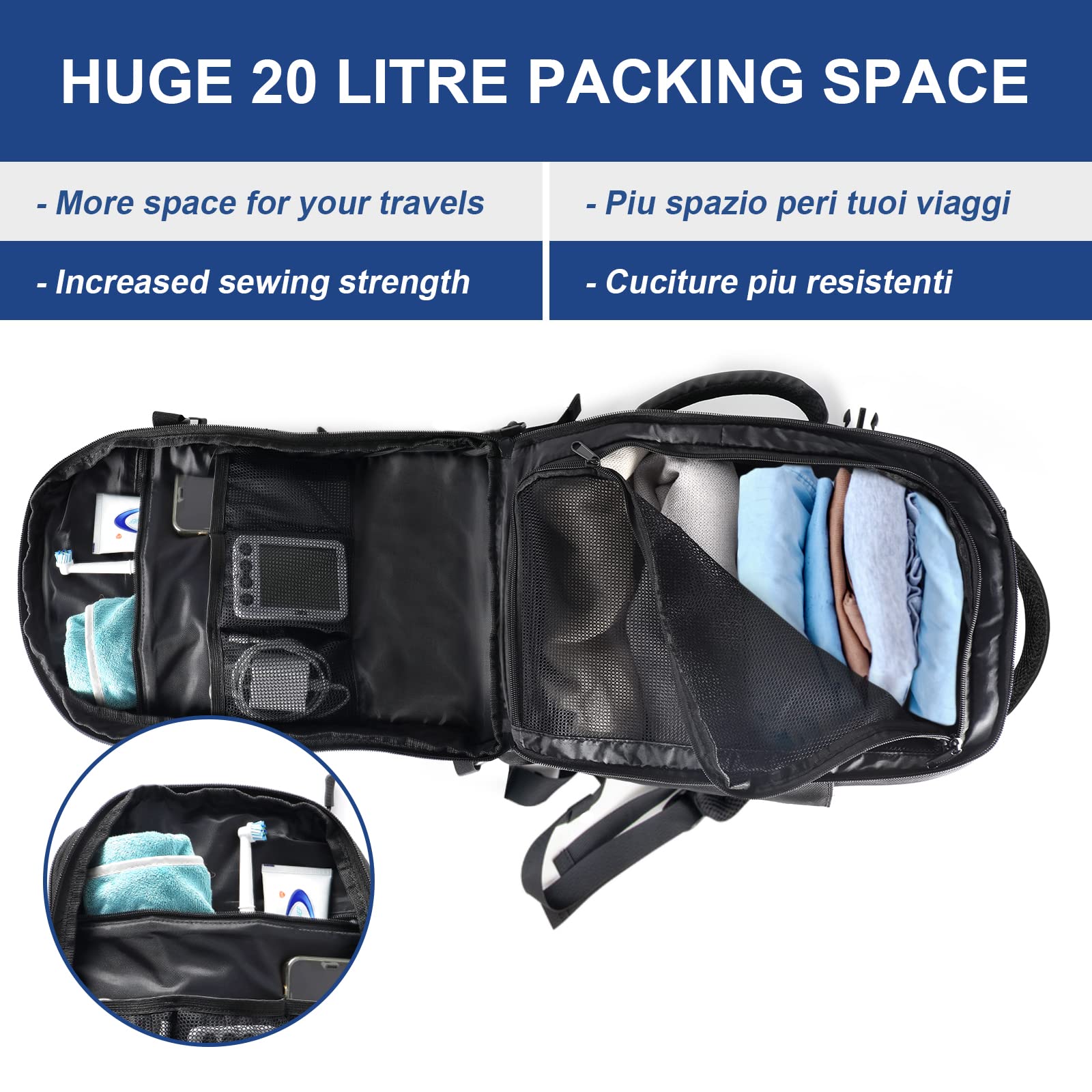 Bagaglio a Mano 40x20x25 Ryanair Borsa Ryanair Porta Pc 13''/14'' Uomo Donna Zaino Viaggio 20L