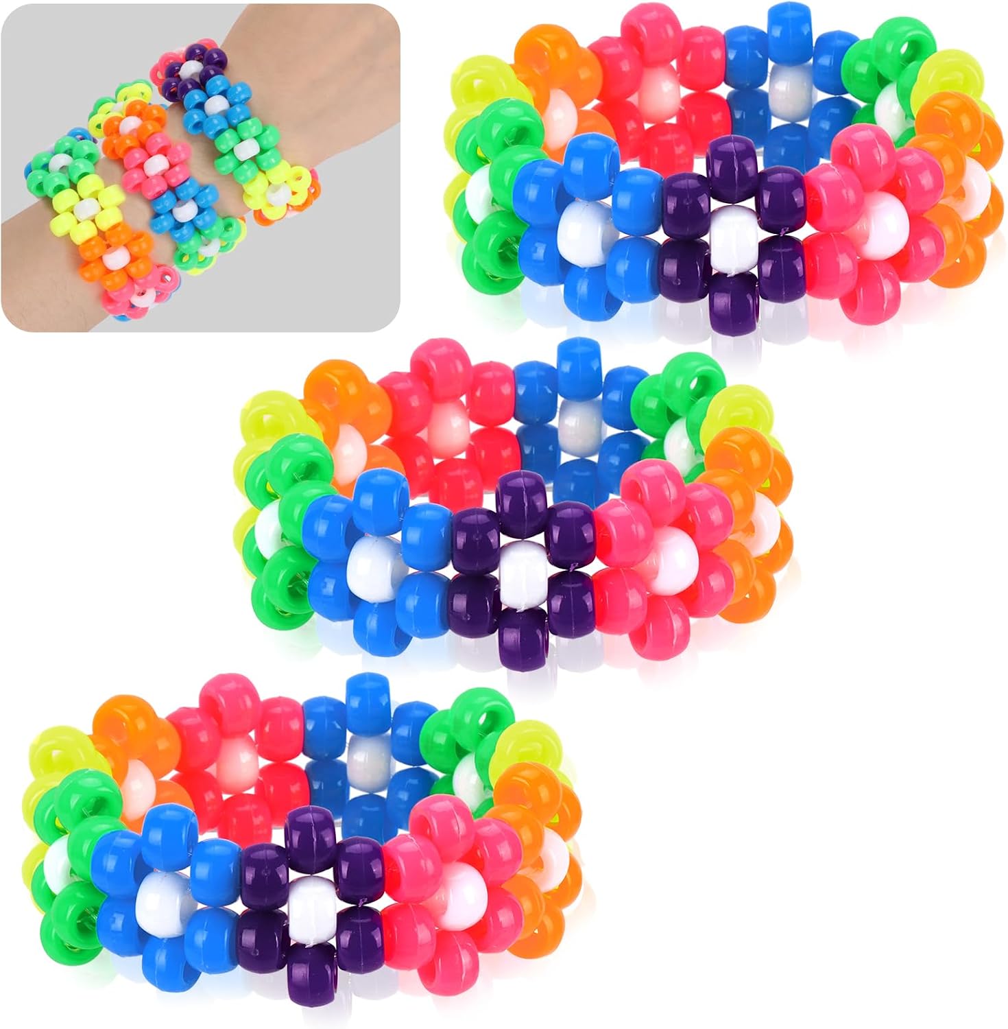 Flower Kandi Bracelets Stretch Rave Candy Bracelets Multi Color Beaded Flower Kandi Cuff Rave Accessories Jewelry Music Party Favor for Women Friends EDM Party Music Festival