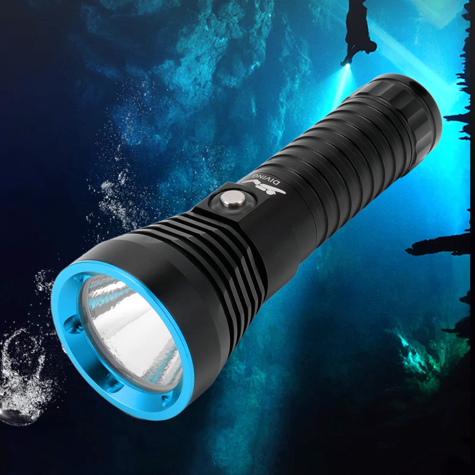 Torcia subacquea LED Torcia subacquea 3000LM Torcia subacquea IPX8 Impermeabile 100M per immersioni subacquee Snorkeling Escursionismo Campeggio Lega di alluminio 155mm (Blu)
