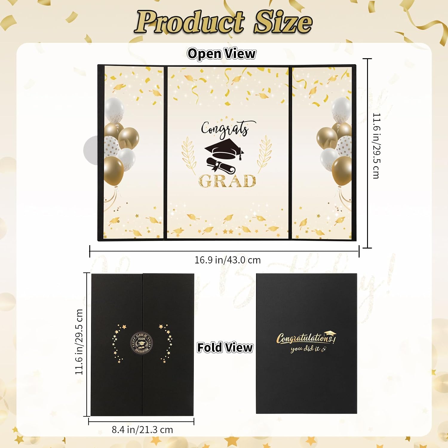 Graduation Party Decorations 2026 Black and Gold Graduation Guest Book Signature Book to Sign in Book for Guests Class of 2026 Graduation Announcements Big Congrats Grad Card Party Supplies Decor