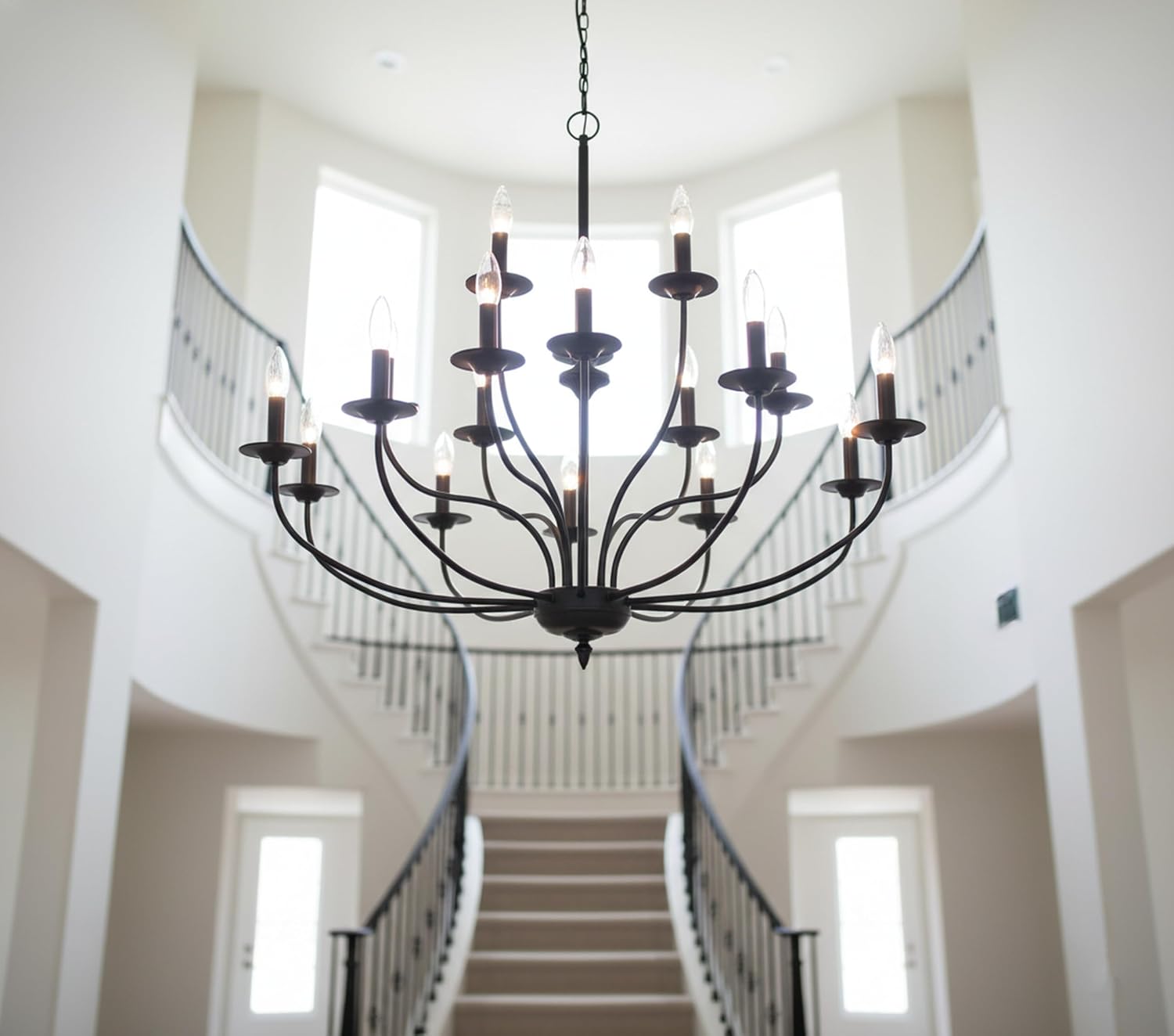 Maxax Industrial 18 Lights Black Chandelier, 3-Tier Farmhouse Vintage Chandelier 43" Large Candle Black Pendant Light Fixtures for Living Room Dining Room Hallway Foyer