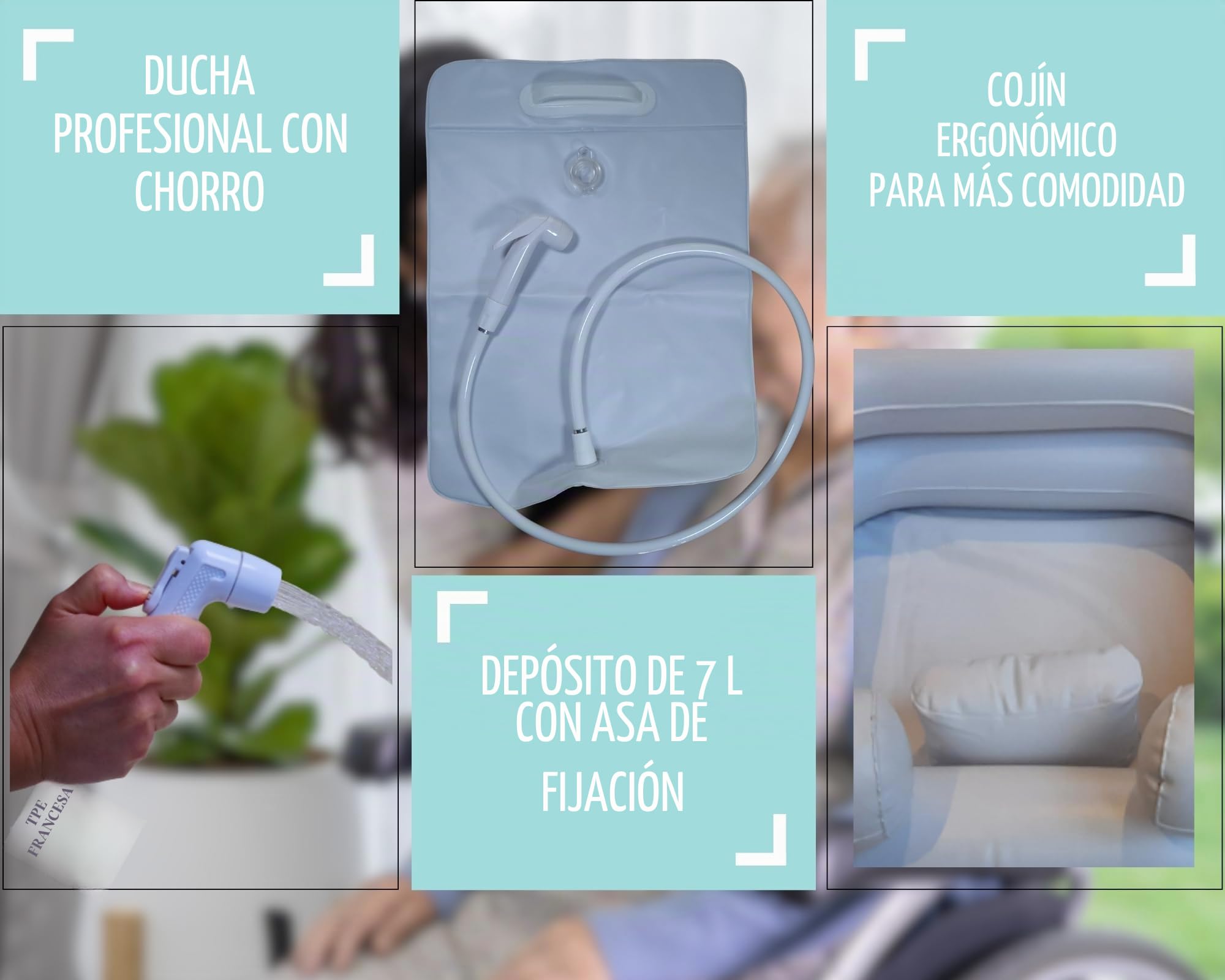 Lavacabezas Portatil con bolsa de agua y ducha, Champú hinchable para cabello, lavabo inflable para casa, personas discapacitades, embarazadas, mayores con Estuche