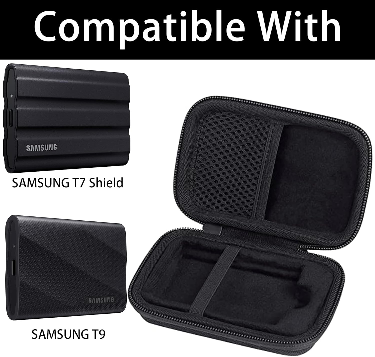 co2CREA Hard Case Compatible with Samsung T7 Shield T9 Portable SSD Solid State Drive (Black Case)