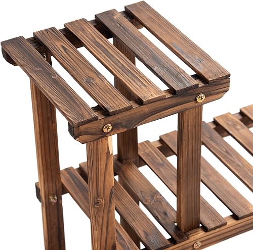 Miniatura 5 de HAPPYGRILL Estante de madera del estante de exhibición de la flor del soporte de la planta, estante de exhibición del bonsái de los estantes del